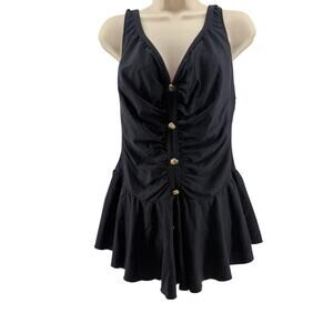 Vintage Basic Editions Swimsuit One Piece Black Skirt Womens Plus Size 20W